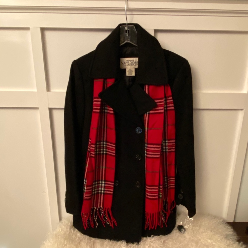 NWT- Classic Black Wool Pea Coat for Women -Size:8